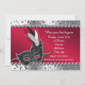 Maskeradebalfeest Zilver en Rood Uitnodiging (Achterkant)