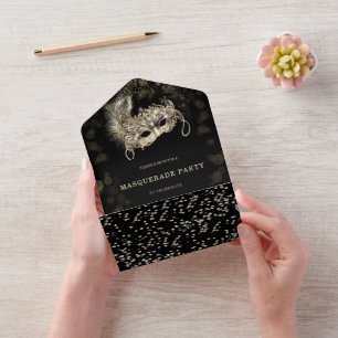 Maskeradefeest  met reactiekaarten all in one uitnodiging