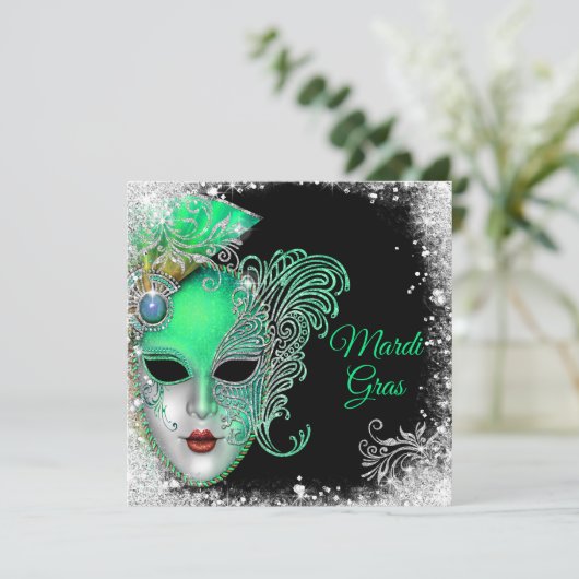 Maskeradefeest, Sweet Sixteen Glitter Uitnodiging (Staand voorkant)