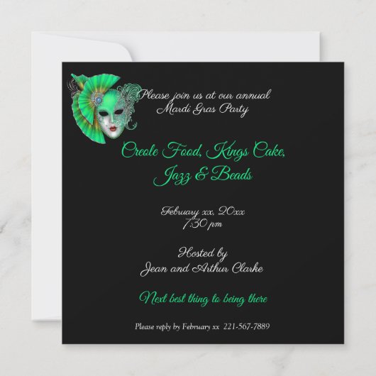 Maskeradefeest, Sweet Sixteen Glitter Uitnodiging (Achterkant)