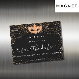 Maskeradefeest zwart goud save the date magneet