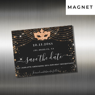 Maskeradefeest zwart goud save the date magneet