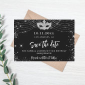 Maskeradefeest zwart zilver save the date kaart