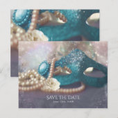 Maskerademasker & Parels Regenboog Save The Date Aankondigingskaart (Voorkant / Achterkant)