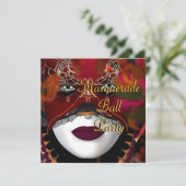 Maskerbal Feestmasker Zwart Rood 2 Kaart (Staand voorkant)