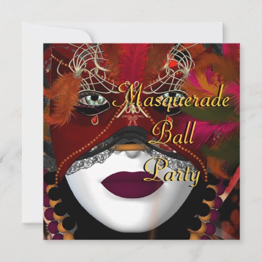 Maskerbal Feestmasker Zwart Rood 2 Kaart (Voorkant)