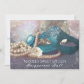 Maskerbal Masker & Parels Regenboog Uitnodigingen (Voorkant)