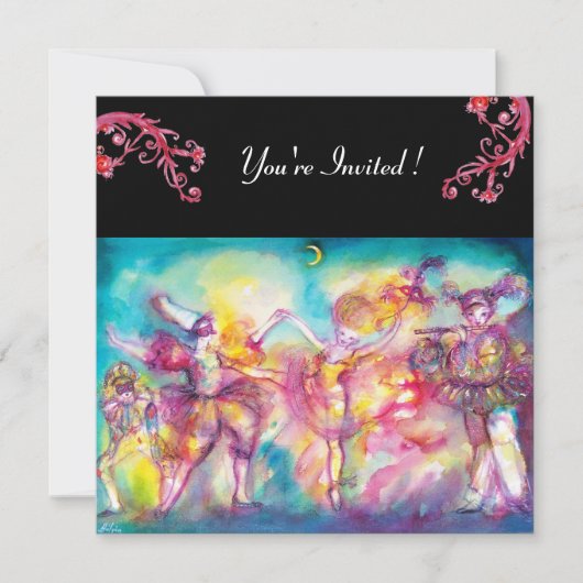 MASKERBAL, rode florale motieven Kaart (Voorkant)