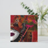 Maskerbalfeest Masker Zwart Rood Kaart (Staand voorkant)