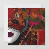 Maskerbalfeest Masker Zwart Rood Kaart (Voorkant)