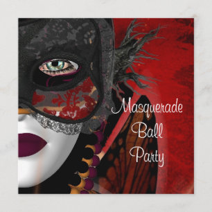 Maskerbalfeest Masker Zwart Rood Meisje Kaart