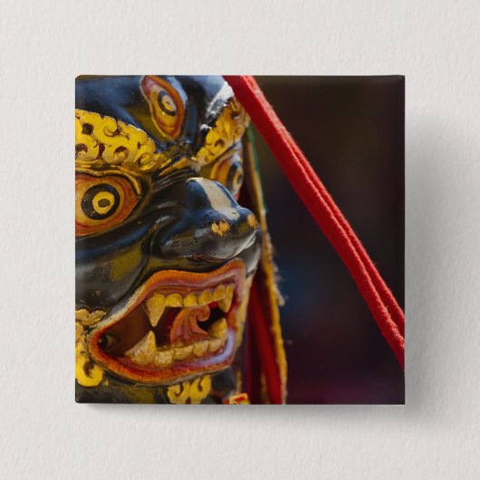 Maskerdansuitvoering op het Tshechu-festival Vierkante Button 5,1 Cm (Voorkant)