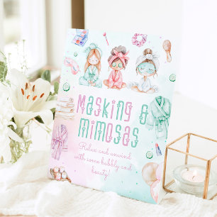 Maskeren en Mimosa's kinder Spa-feest Gezichtstati Reclamebord Met Voetstuk
