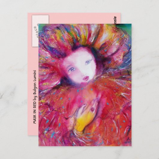 MASKEREN IN ROOD Venetiaanse Maskerade Gezichten Briefkaart (Voorkant / Achterkant)