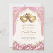 Maskermasker Blush Pink Quinceanera Kaart (Voorkant)