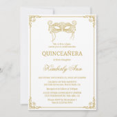 Maskermasker gouden quinceanera kaart (Voorkant)