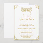 Maskermasker gouden quinceanera kaart (Voorkant / Achterkant)