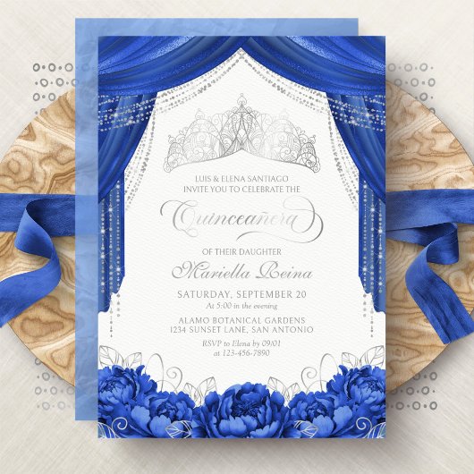 Maskermasker Royal Blue Quinceanera Kaart