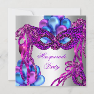 Maskers Carnaval Paars Roze Blauw Verjaardagsfeest Kaart