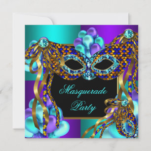 Maskers Carnaval Paars Turquoise Blauw Verjaardags Kaart