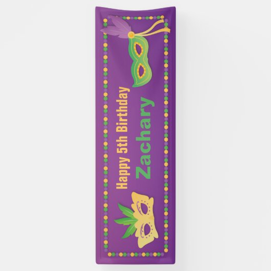 Maskers en kralen Mardi Gras Birthday Party Banner (Verticaal)