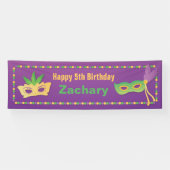 Maskers en kralen Mardi Gras Birthday Party Banner (Horizontaal)