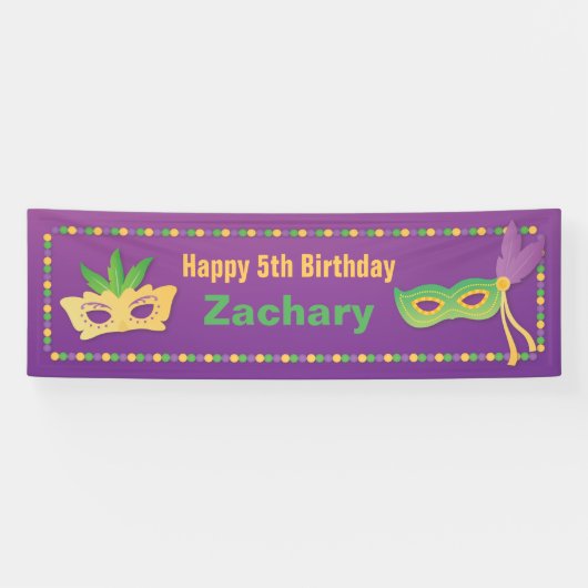 Maskers en kralen Mardi Gras Birthday Party Banner (Horizontaal)