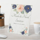 Maskers & Hand Sanitizer Blauw, Perzik Bloemen Bru Reclamebord Met Voetstuk (Insitu)