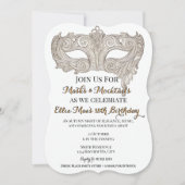 Maskers & Mocktails Gouden Maskerade Verjaardag Kaart (Voorkant)