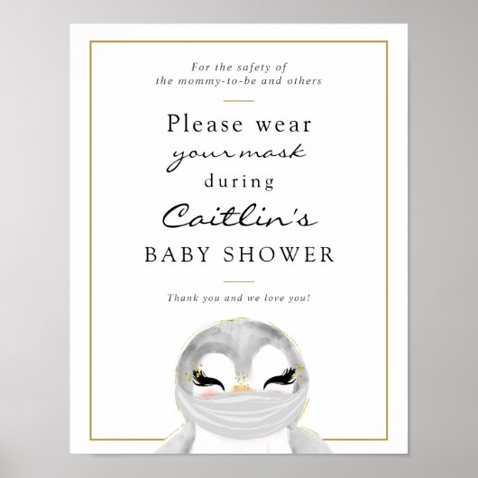 Maskers Vereist Penguin Baby shower-teken Poster (Voorkant)