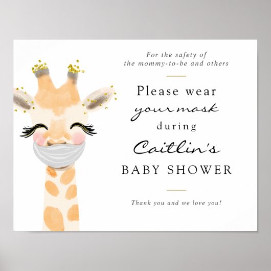 Maskers Vereiste Baby Shower Sign Poster (Voorkant)
