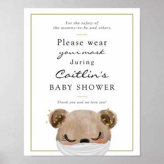 Maskers Vereiste Baby Shower Sign Poster (Voorkant)