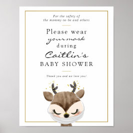 Maskers Vereiste Baby Woodland Deer Shower Sign Poster