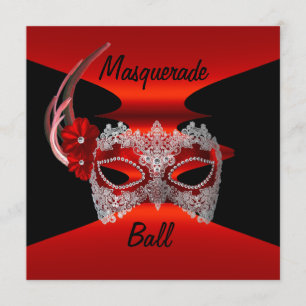 Maskers voor Maskerade Bal Rood Zijde Zwart Uitnod Kaart