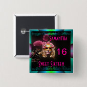 Maskerzoet zestien vierkante button 5,1 cm (Voorkant /achterkant)