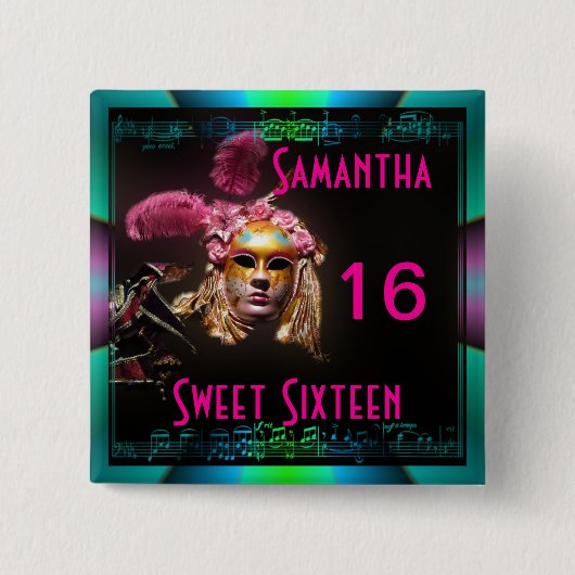 Maskerzoet zestien vierkante button 5,1 cm (Voorkant)