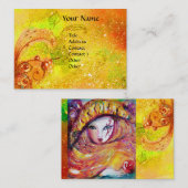 MASKJE IN GEEL MET RODE ROSE IN GOUDE SPARKLEN VISITEKAARTJE (Voorkant / Achterkant)