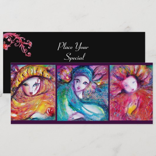 MASKS IN RED BLUE YELLOW Venetian Masquerade Party Kaart (Voorkant / Achterkant)