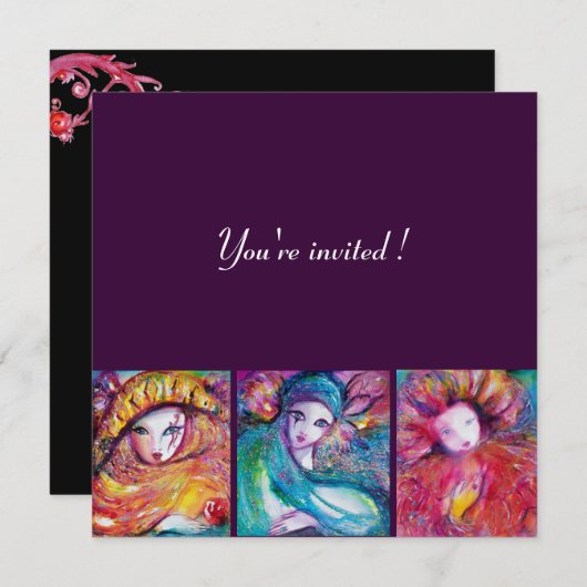 MASKS IN RED BLUE YELLOW Venetian Masquerade Party Kaart (Voorkant / Achterkant)