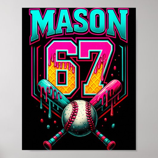 Mason 67 Funny Ice Cream Drip Baseball Ice Cream D Poster (Voorkant)