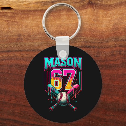 Mason 67 Funny Ice Cream Drip Baseball Ice Cream D Sleutelhanger (Voorkant)