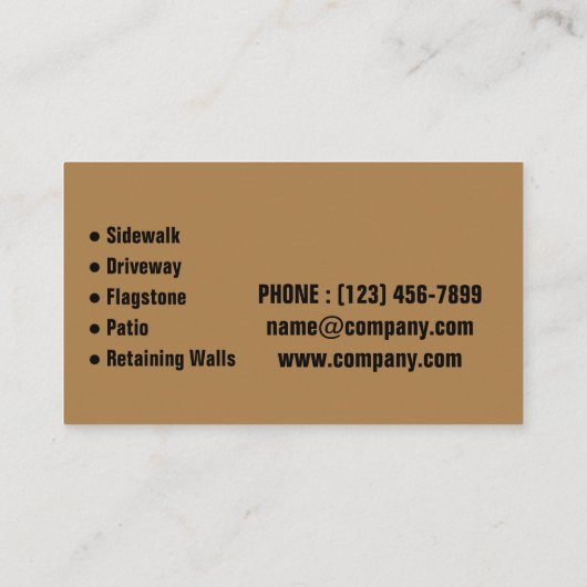 Mason Aannemer Stone Paver Bestrating Stone Metsel Visitekaartje (Achterkant)