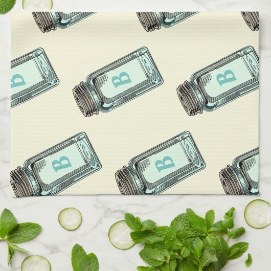  Mason Canning Jar Pattern met Monogram Theedoek (Gevouwen)