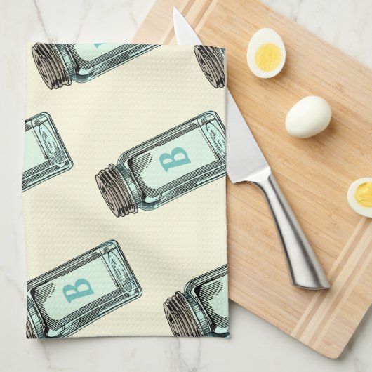 Mason Canning Jar Pattern met Monogram Theedoek (Quarter Fold)