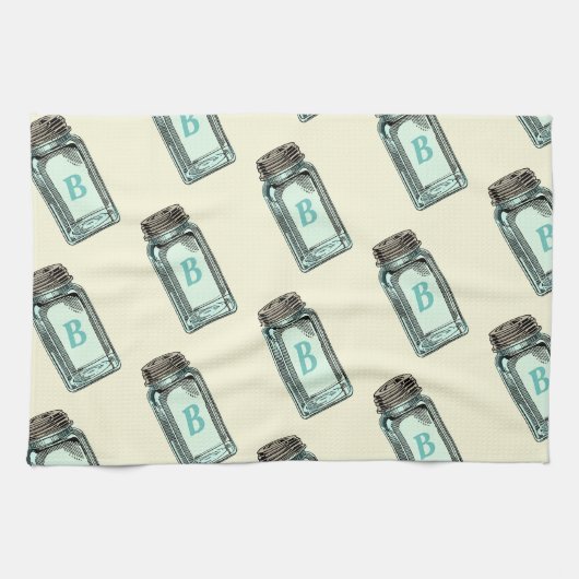 Mason Canning Jar Pattern met Monogram Theedoek (Horizontaal)