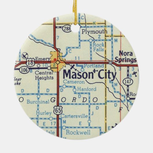 Mason City Iowa kaart Keramisch Ornament (Achterkant)