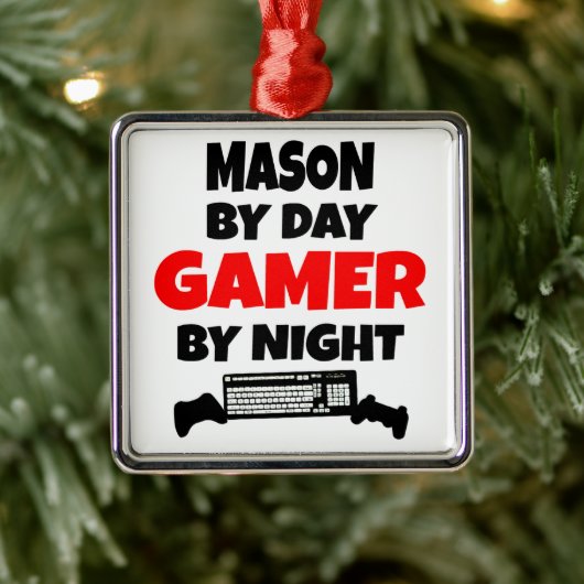 Mason houdt van het spelen van VideoSpelen Metalen Ornament (Boom)