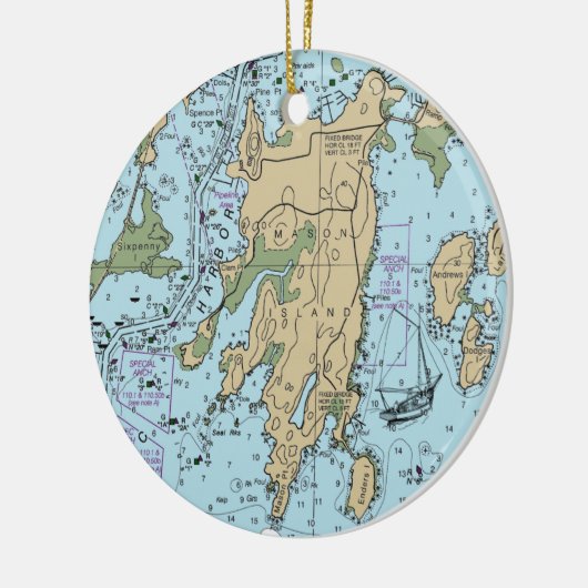 Mason Island Mystic CT Chart Keramisch Ornament (Links)