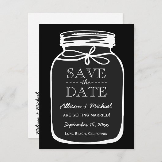 Mason Jar Aangepaste kleur Save the Date Wedding A Aankondigingskaart (Voorkant / Achterkant)