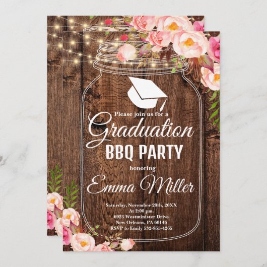 Mason Jar Afstuderen BBQ Party Kaart (Voorkant / Achterkant)